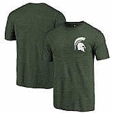 Michigan State Spartans Fanatics Branded Green Primary Logo Left Chest Distressed Tri Blend T-Shirt,baseball caps,new era cap wholesale,wholesale hats